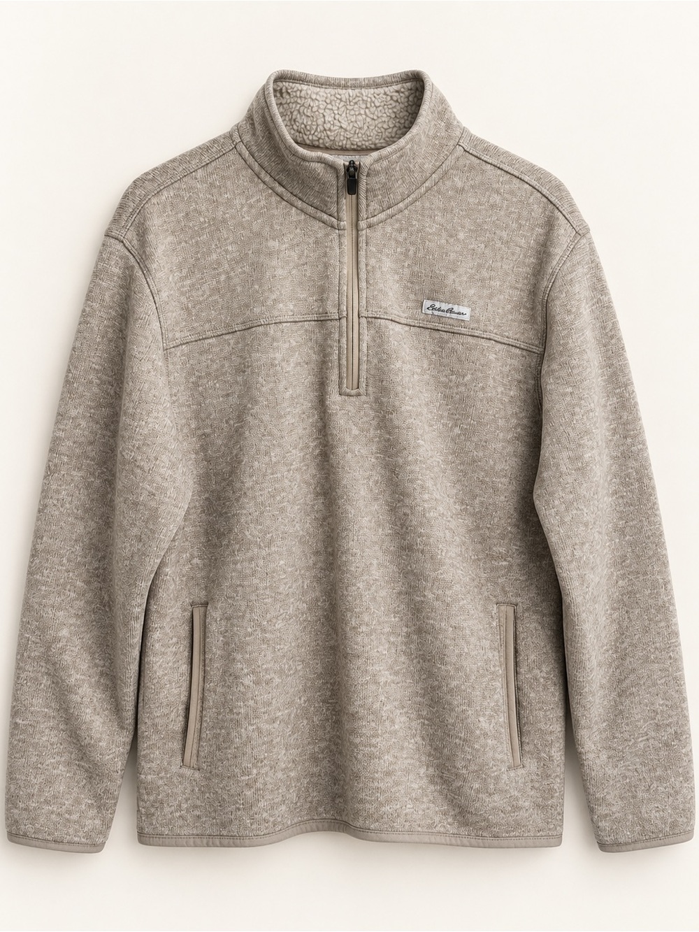Eddie Bauer XL Beige Heather Sherpa Lined Quarter Zip Pullover Fleece Sweater